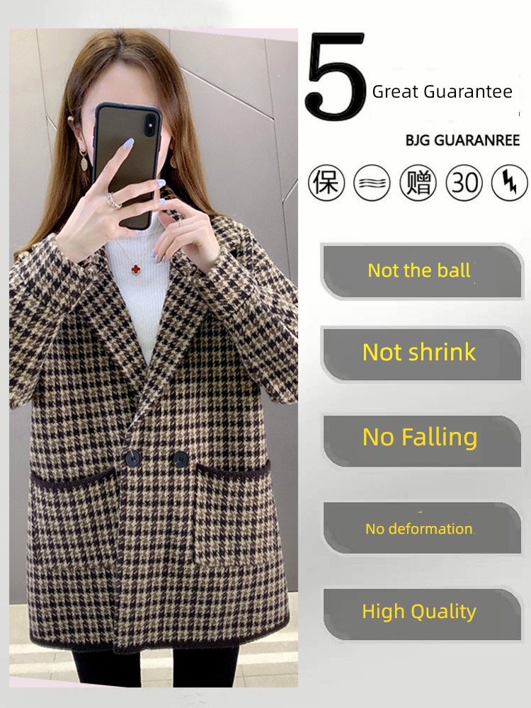 loose coat female Spring and Autumn easy two-sided Woollen cloth tailored collar