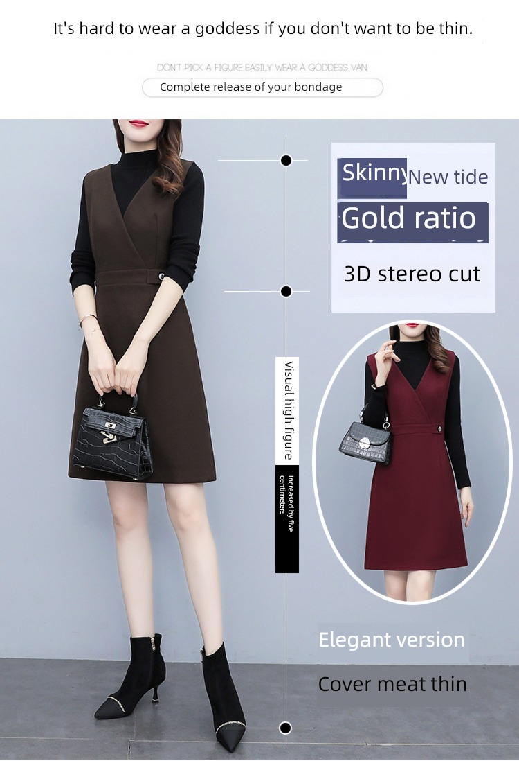 Age reduction Wool Autumn and winter Show thin Vest Dress
