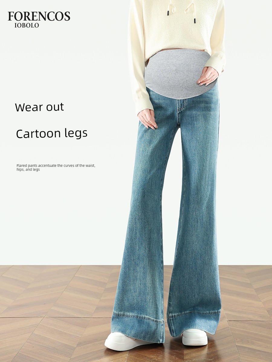 Maternity Jeans Fall 2026 New Style Flared Pants Large Size High Elasticity Belly Support Versatile Casual Floor-Length Pants — 2