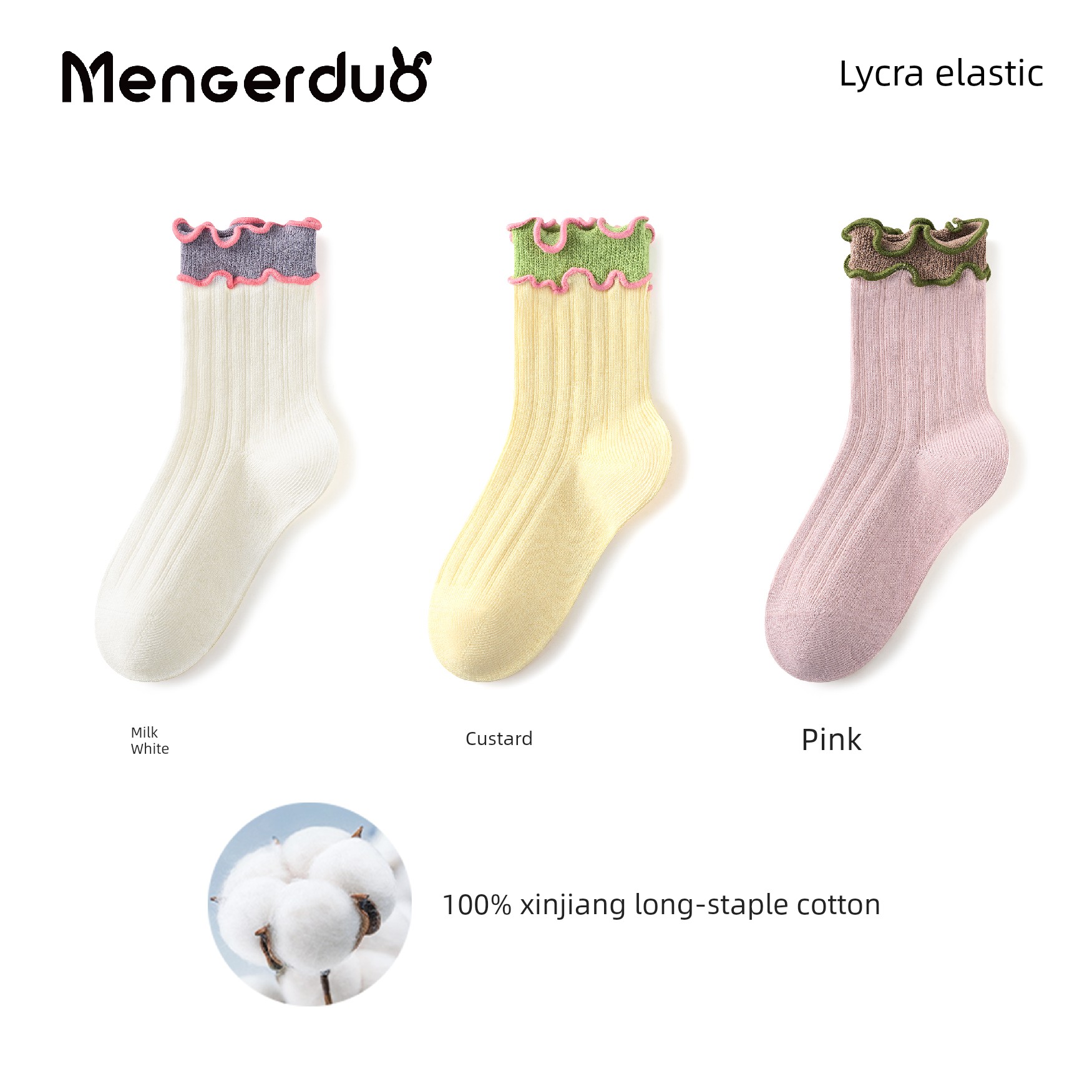 Girls' Socks for Spring and Autumn, 100% Pure Cotton, Children's Lace Princess Socks, Girls' Ruffled Mid-Tube Socks for Autumn and Winter — 7