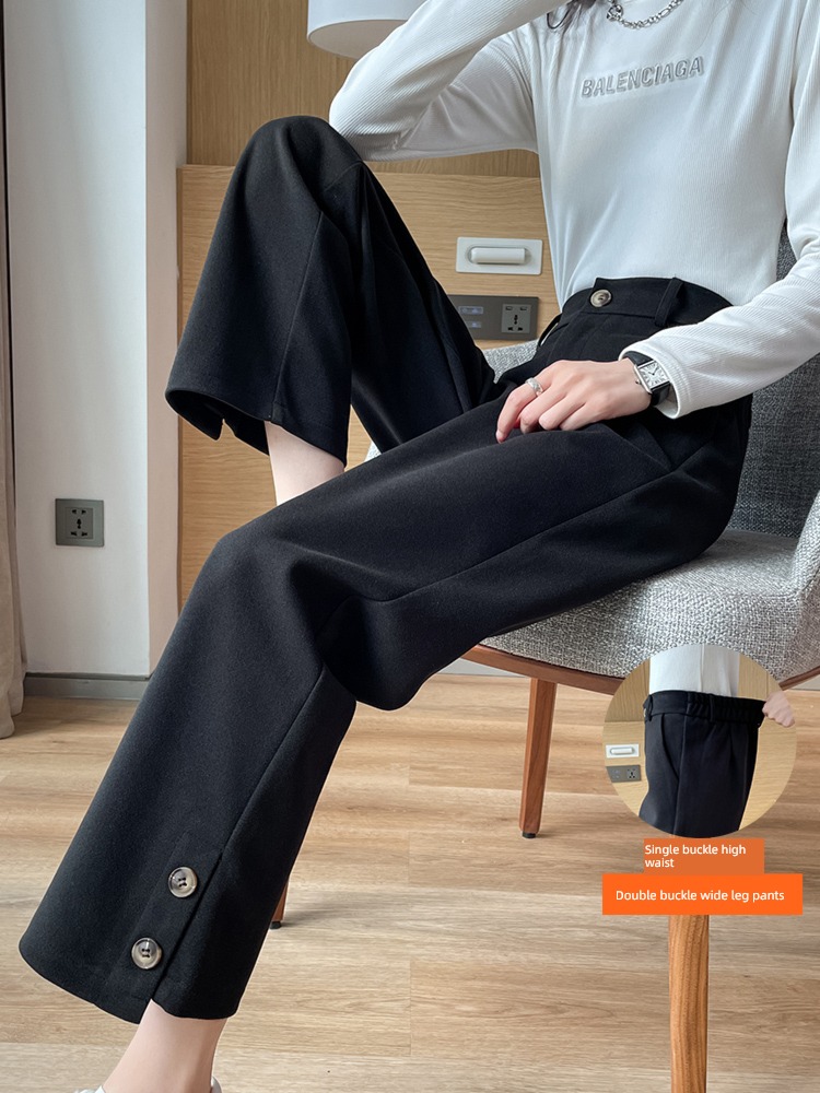 Smoke pipe Plush Hot money easy High waist leisure time Wide leg pants