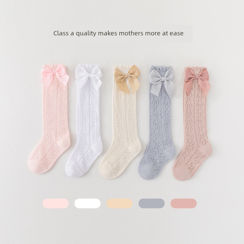 Baby Socks for Girls, Summer Mesh Breathable Bowknot Cute Anti-Mosquito Socks, Over-The-Knee Loose Fit That Doesn'T Squeeze the Legs — 4
