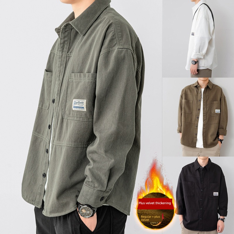 Lapel easy spring and autumn Cardigan pure cotton Jacket loose coat
