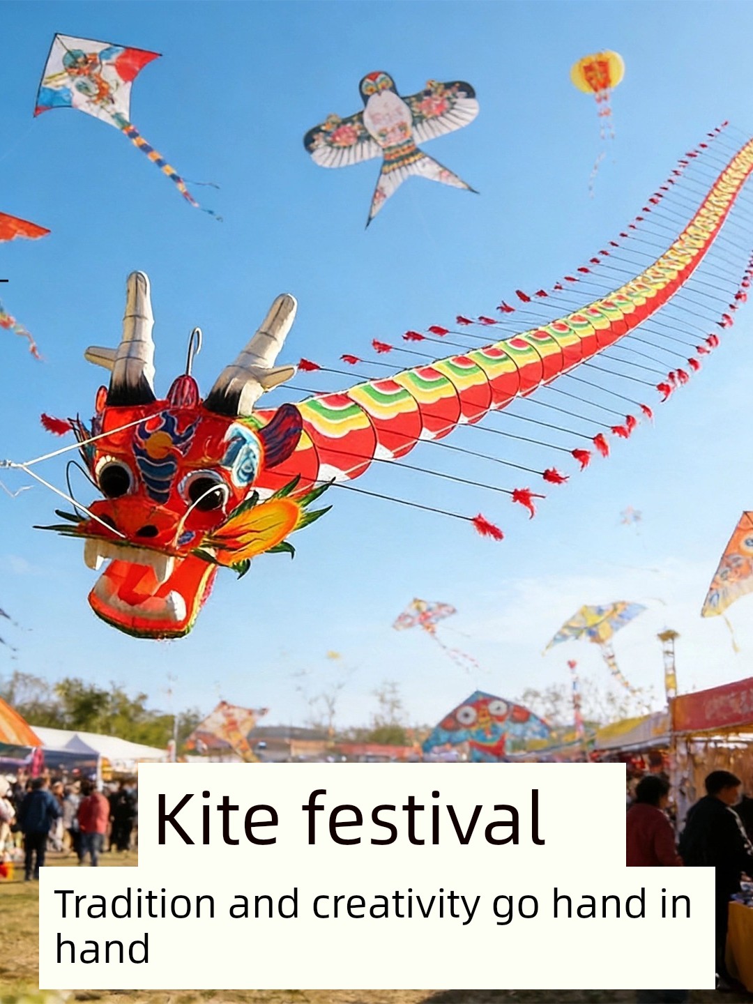 Kite Festival Weifang Intangible Cultural Heritage Traditional Outdoor Dragon Head Centipede Kite Hand-Painted Giant Dragon with Extra Long Tail