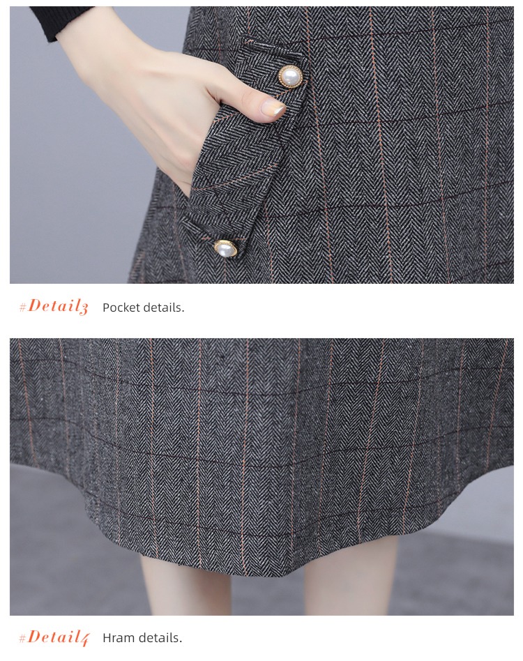 Autumn and winter Wool lattice Close your waist Show thin Dress suit