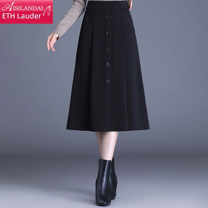 leisure time female Autumn and winter Medium length Single breasted Pleat skirt