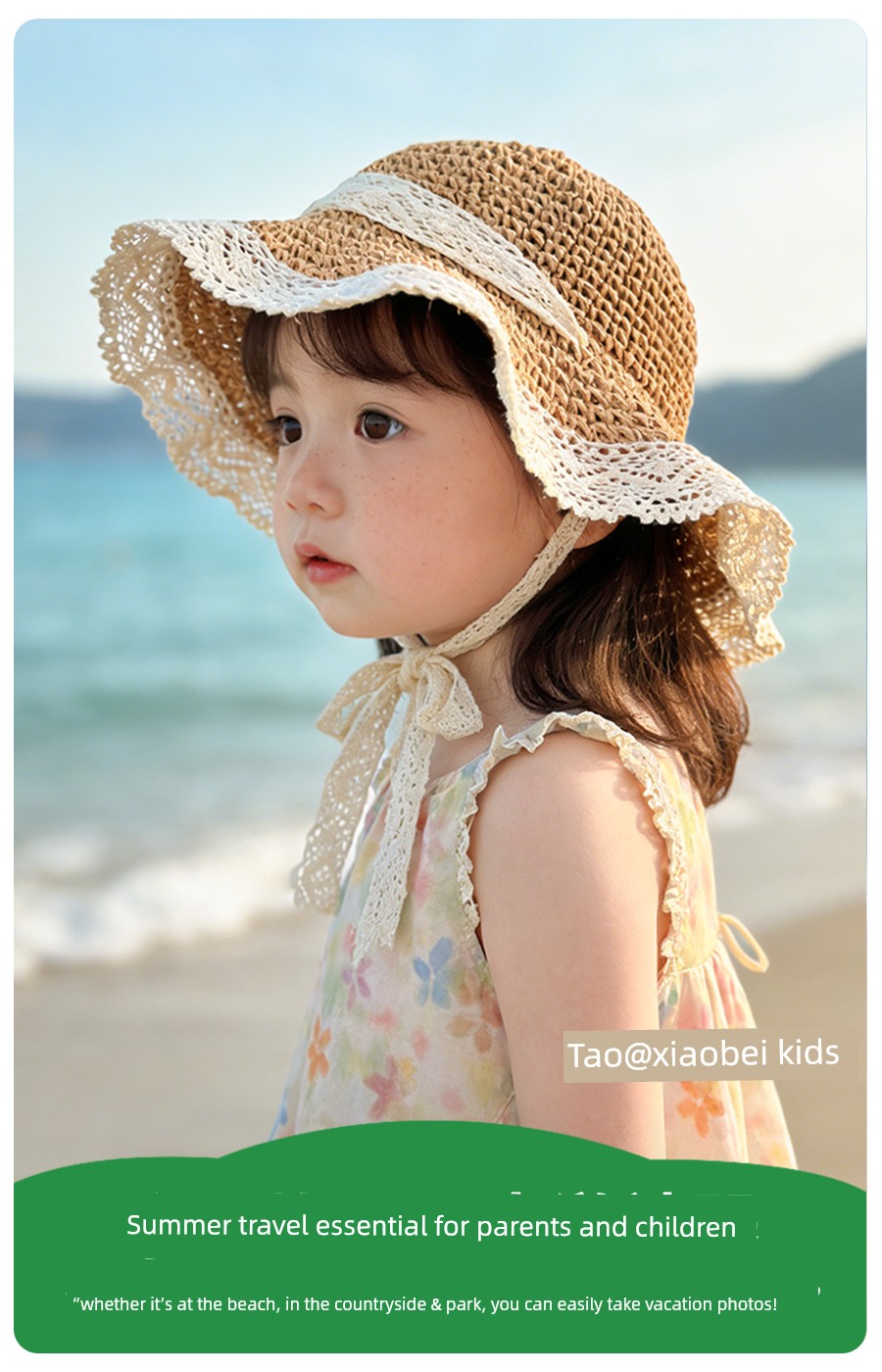 Girls' Straw Hats, Kidsren's Hats, Summer Hand-Knitted Baby Sun Protection Hats, Sun Hats, Lace-Edged Beach Hats, Family Matching Hats — 1