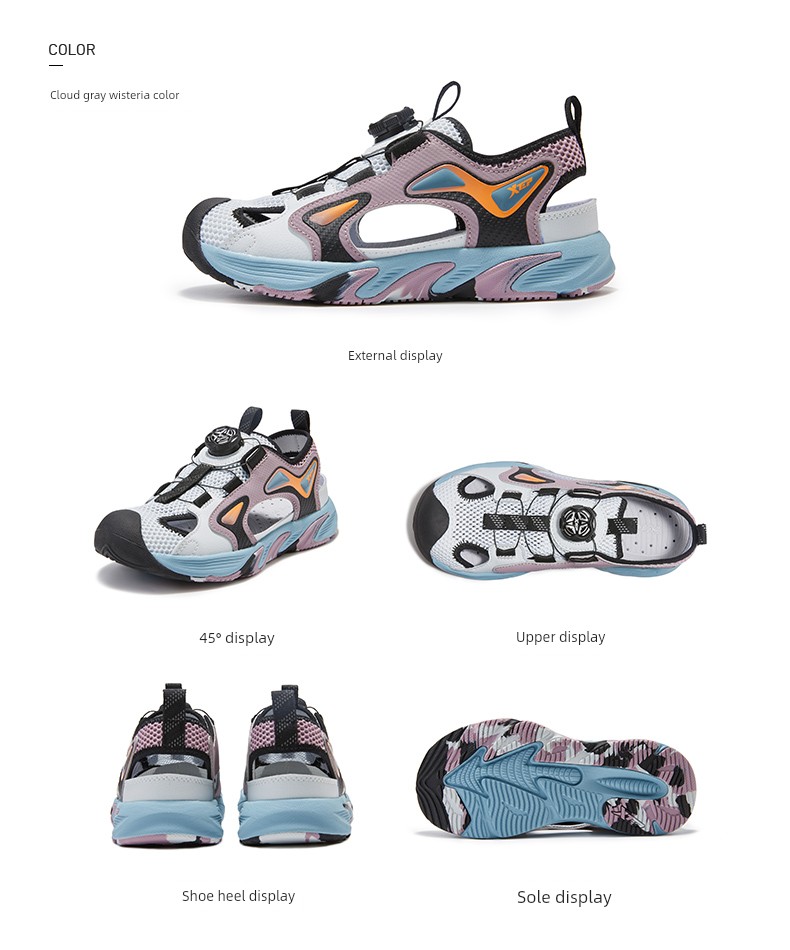 Xtep Children's Shoes, Boys' Sandals, Big Children's Shoes, New Summer Sandals, Rotating Buckle, Hollow Design, Non-Slip, Wear-Resistant Beach Shoes — 12