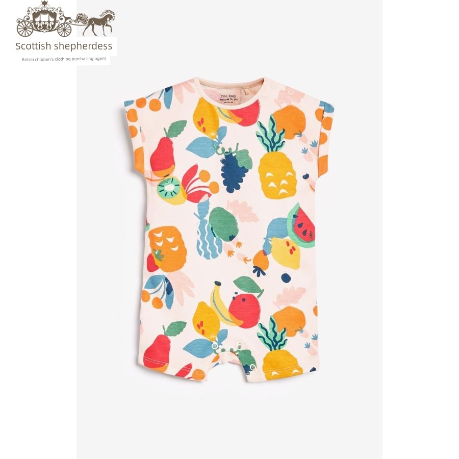 In-Stock Next Children's Clothing for Girls, Pink Floral Bird Print Sleeveless Short-Sleeve Romper Jumpsuit — 4