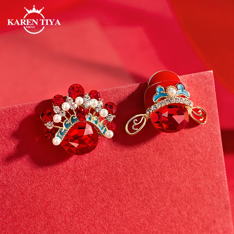 Chinese style female Sense of design gules Benmingnian Earrings