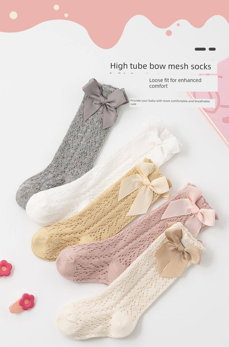 Baby Socks for Girls, Summer Mesh Breathable Bowknot Cute Anti-Mosquito Socks, Over-The-Knee Loose Fit That Doesn'T Squeeze the Legs — 2