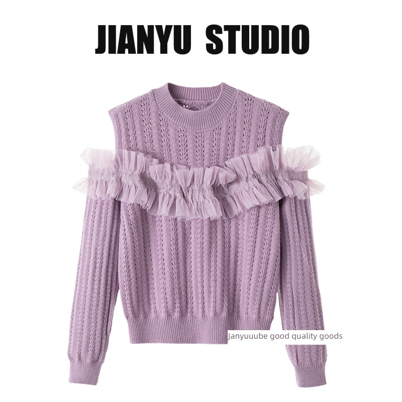 JIANYU Sense of design Round neck Splicing Ruffles Gauze