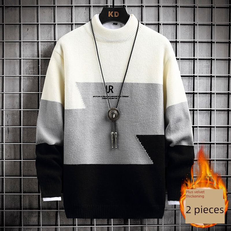 Imitation mink Color contrast easy Inner lap Middle collar winter clothes sweater