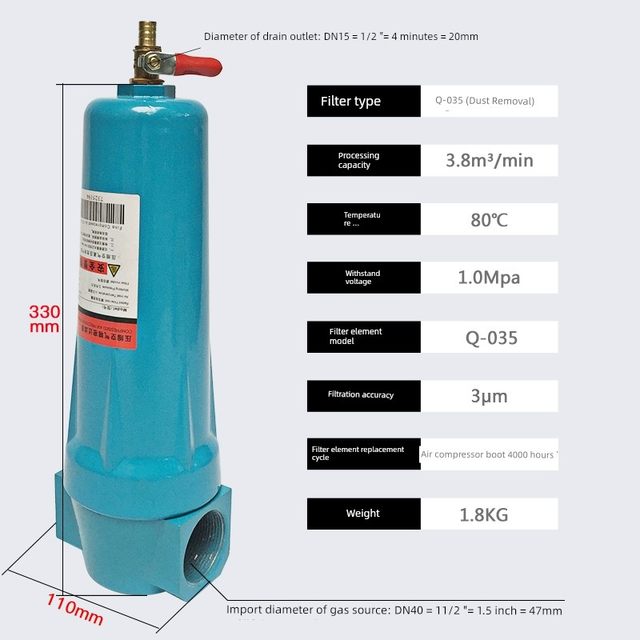 015 Precision Filter QPS Heros Compressed Air Filter Cold Dryer Filter Water Removal Oil Removal