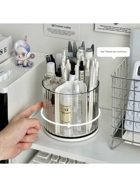 Pen holder storage box Office desktop large capacity transparent rotary pen box desk multi-functional partition stationery pen holder