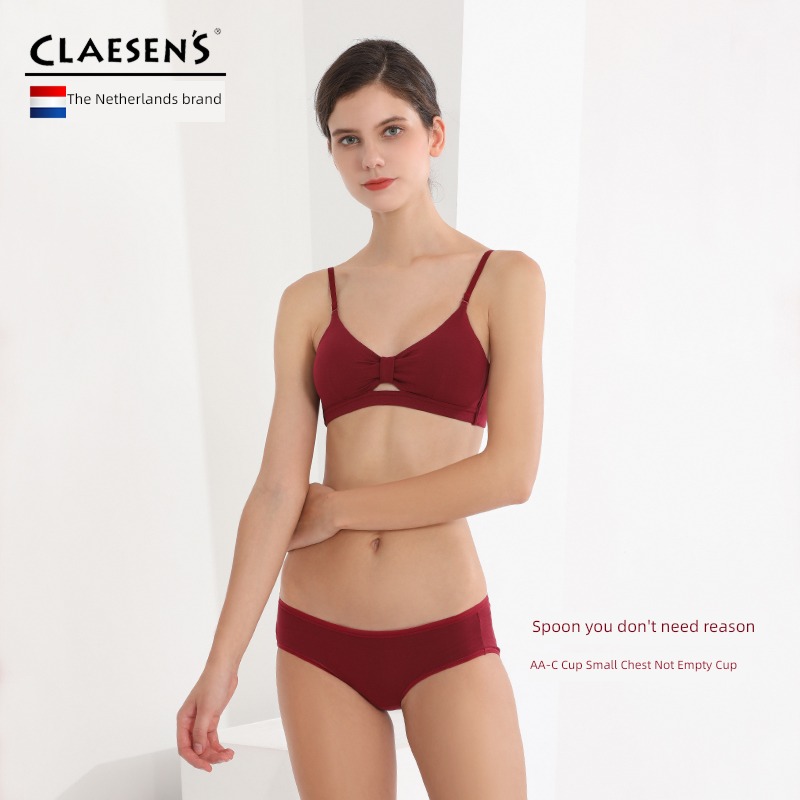 Wireless  a set Small chest Gather together girl Red underwear