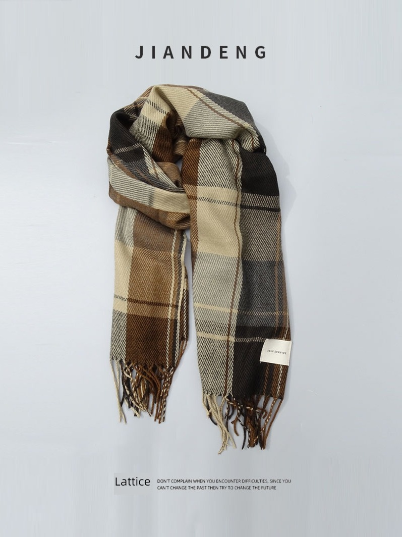 winter lattice student lovers female ins grey scarf