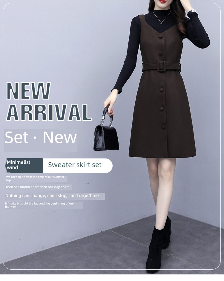 Autumn and winter Woolen cloth female Close your waist temperament mom Dress