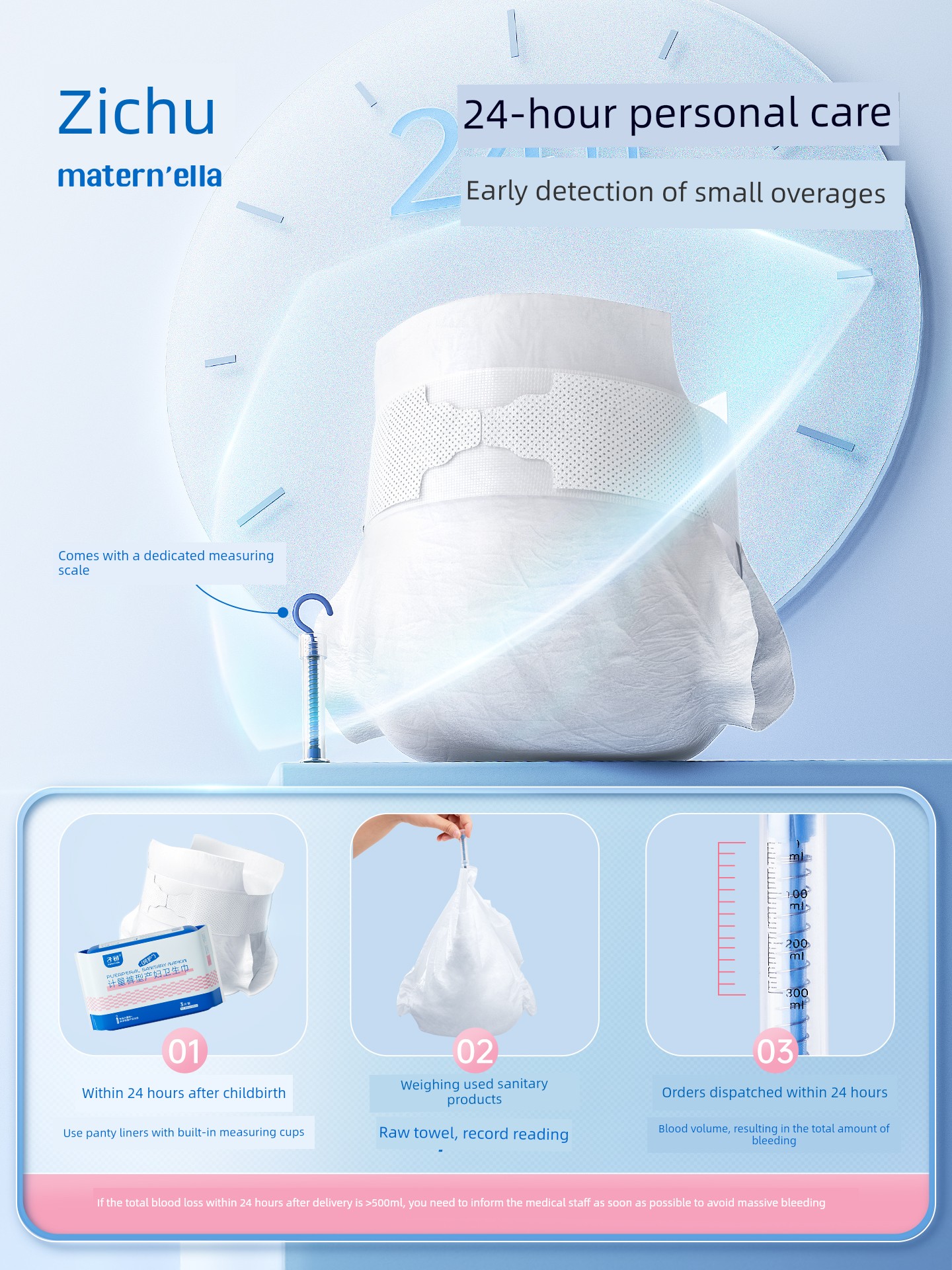 Zichu Measuring Sanitary Napkins for Postpartum Use, Specialized for Postpartum Discharge and Puerperal Period, Eo Sterilized — 2