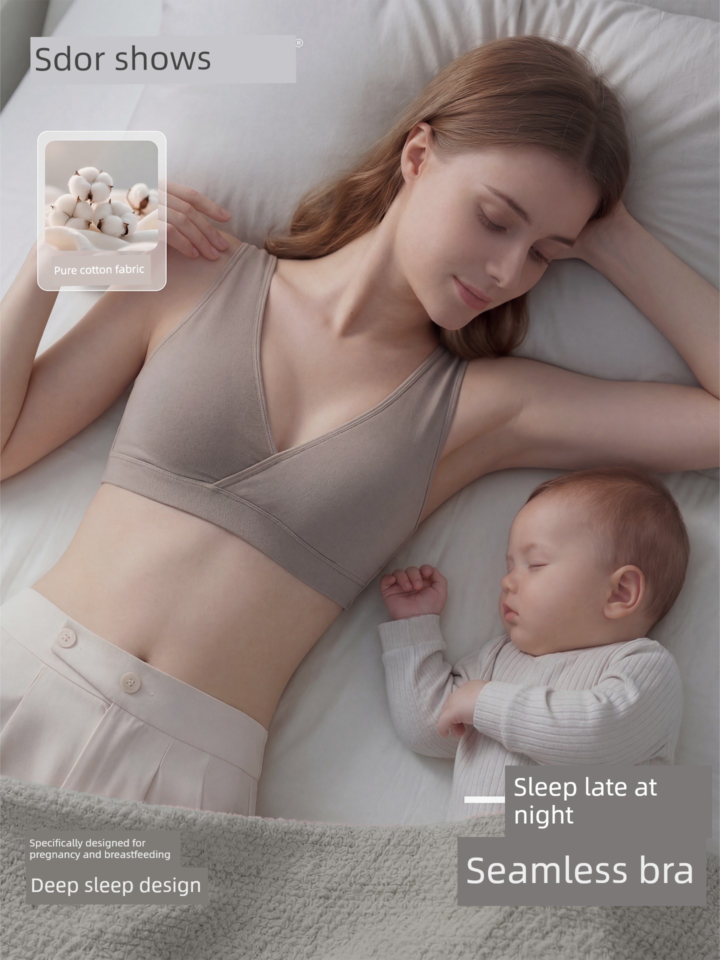 Pure Cotton Nursing Bra, Sleep-Friendly Maternity Bra, Vest-Style Postpartum Breastfeeding Bra, Suitable for Sleeping, Anti-Sagging, Thin Style