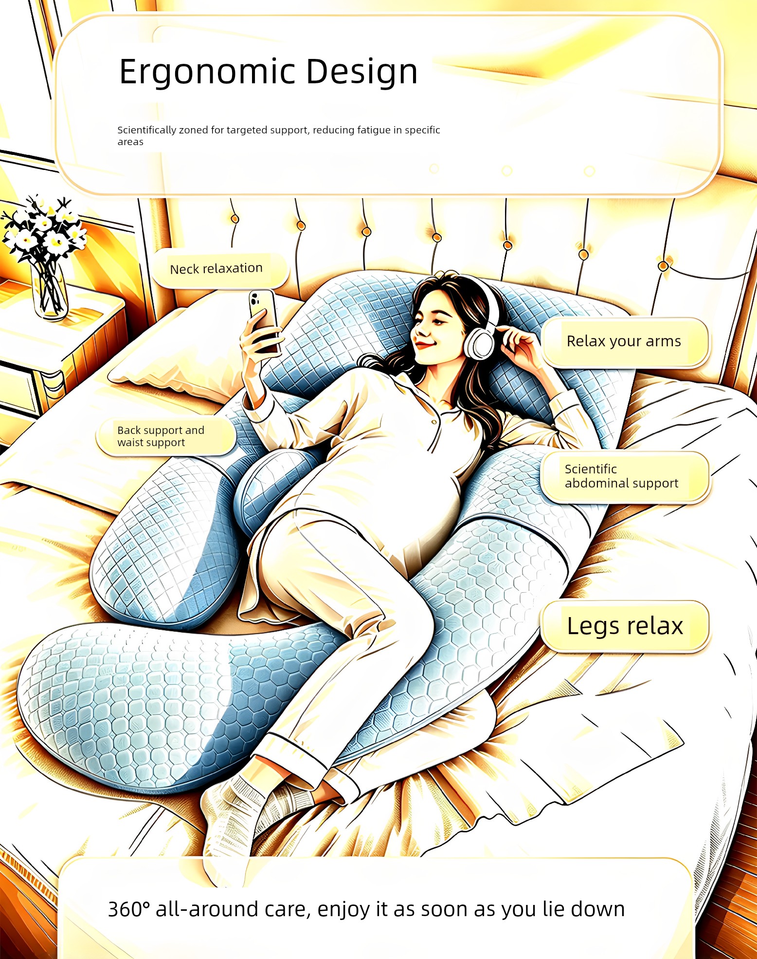 Pregnancy Pillow for Waist Support, Side Sleeping, Belly Support, Side-Lying Pillow, Pregnancy-Specific Sleeping Pillow, Special Pillow for Late Pregnancy — 4