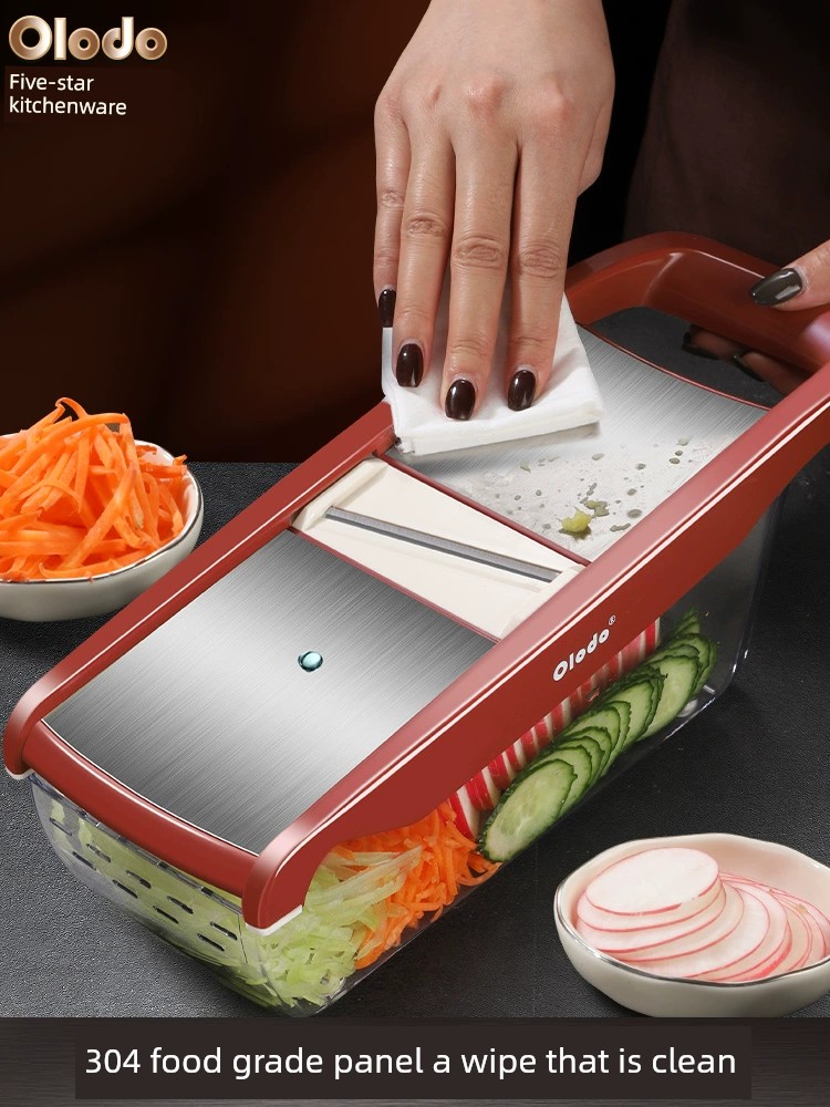 新款多功能家用黃瓜蘿蔔切菜神器 食品级304大面板➕大护手器➕6刀头➕大收纳槽Product Thumbnail