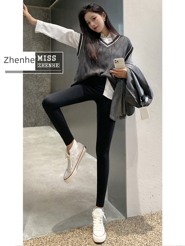 Spring, autumn and winter Crossed waist Buttock lifting goddess Plush shark pants