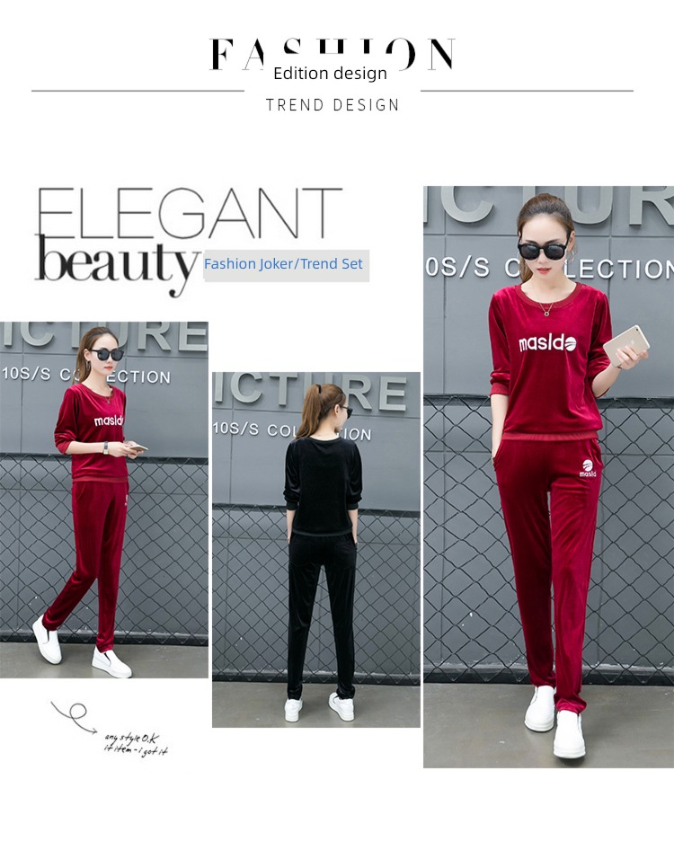 spring Embroidery velvet run leisure time Sports suit