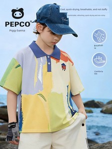 小猪班纳儿童polo衫男童凉感短袖T恤2026新款男大童翻领速干上衣W