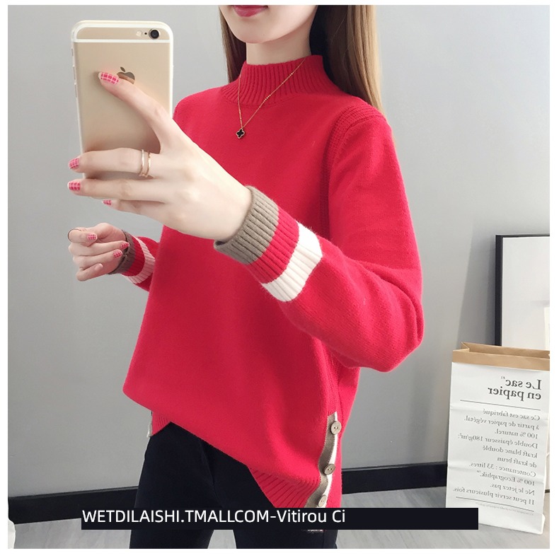 Half high collar easy Plush thickening knitting ma'am sweater