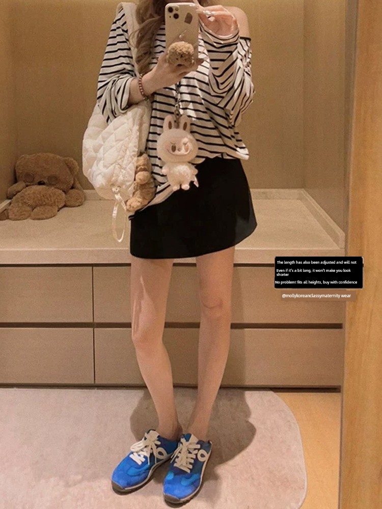 Maternity Gray Suit-Style Hip-Hugging Short Skirt for Spring and Autumn, Korean Style Slimming A-Line Skirt That Doesn'T Squeeze the Belly — 3