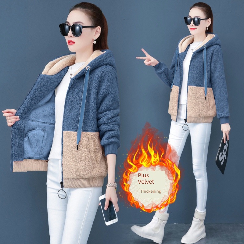 loose coat female Lamb hair winter thickening Fleece loose coat