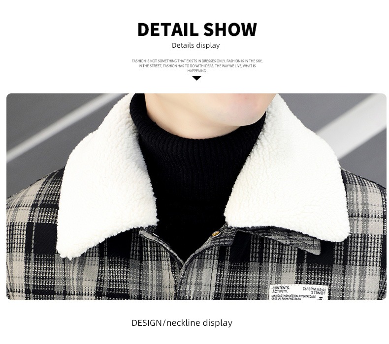 Plush lattice Flannel collar trend keep warm Self-cultivation leather clothing