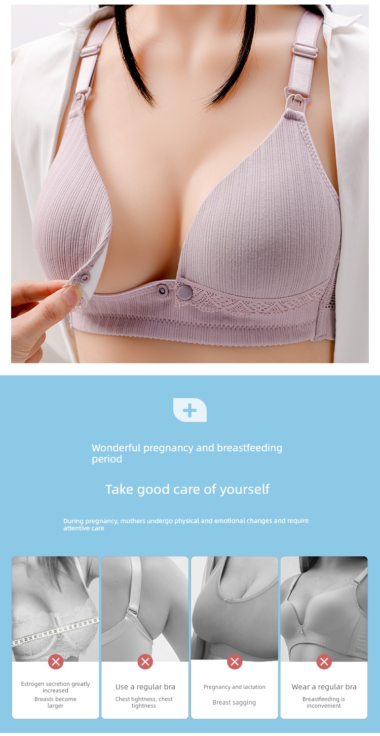 Maternity Bra Nursing Bra Push-Up Anti-Sagging Pregnancy Breastfeeding Pure Cotton Lift-Up Comfortable Bra Thin Style — 4