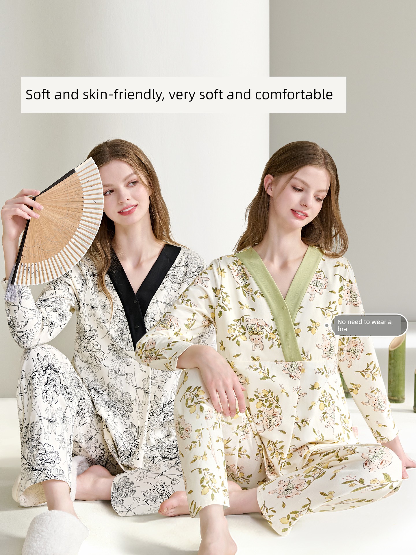 [Includes Chest Pads] Yate Mao Postpartum Clothing for Autumn and Winter, Cotton Maternity Wear for Pregnant Women, Nursing and Breastfeeding Homewear