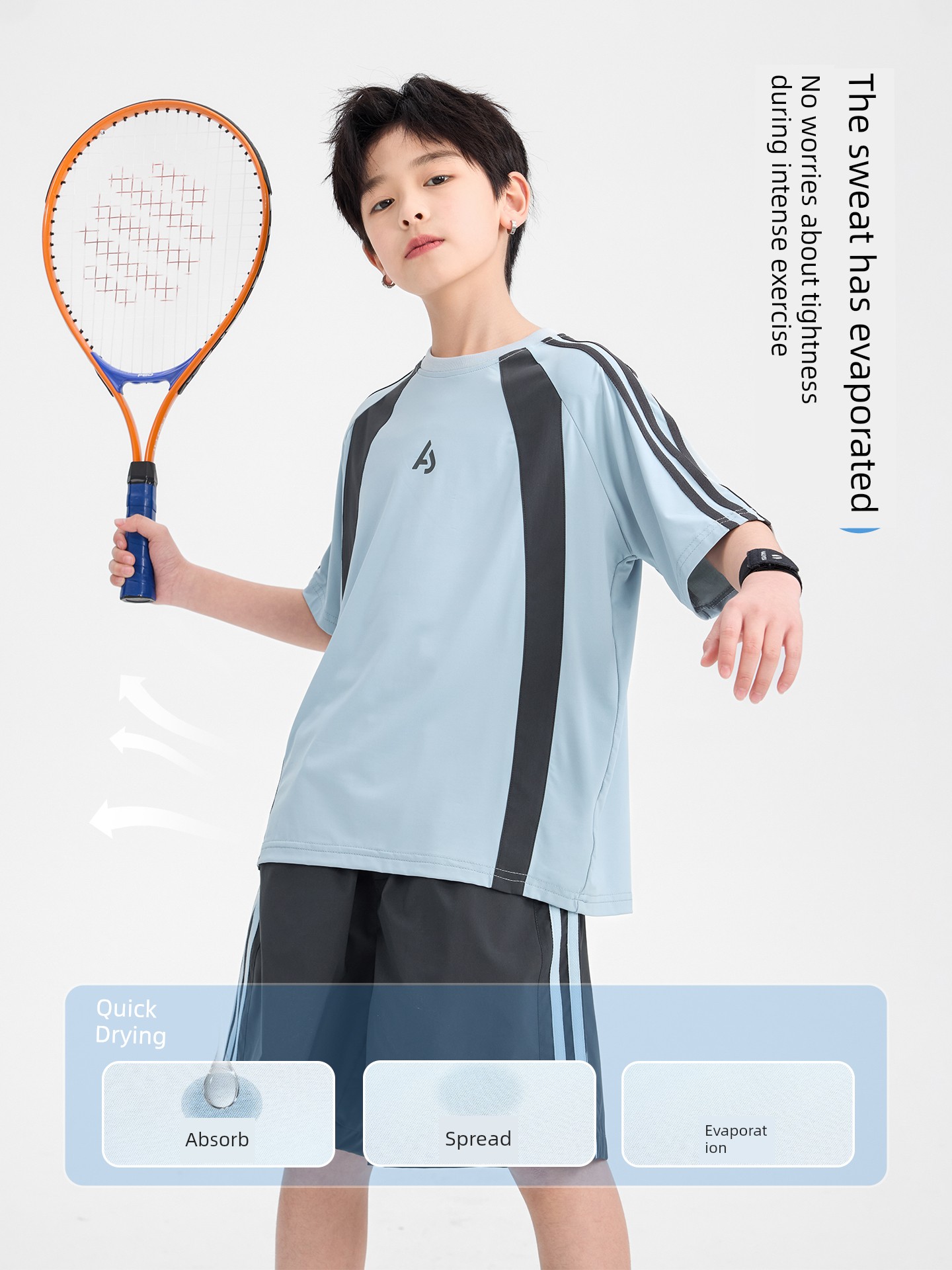 Boys' Summer Outdoor Color-Blocking Sports Quick-Dry Short-Sleeve Set 2026 New Model Youth Children's Ice Silk Two-Piece Set — 2