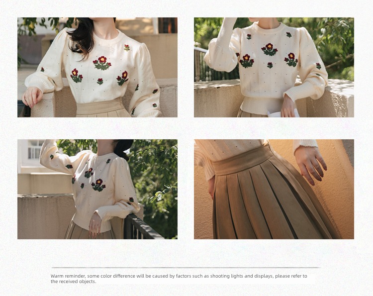French Pleat Autumn and winter Gentle wind Embroidery Dress