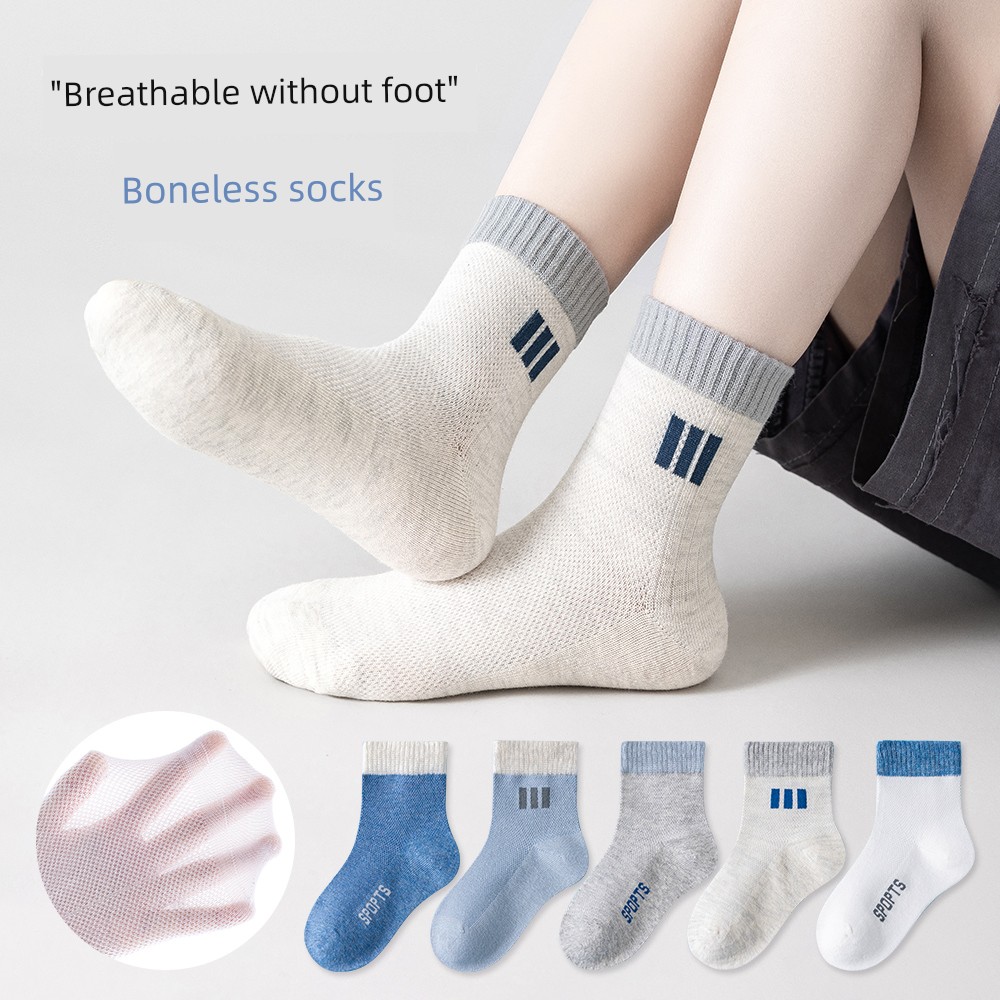 Summer Boneless Youth Student White Sports Socks — 5