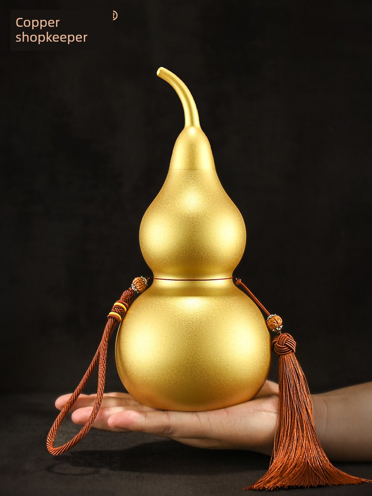 Copper Gourd Ornaments Pure Brass Gourd Open Hollow Matte Gold Gourd Large Living Room Hallway Bedroom Decoration