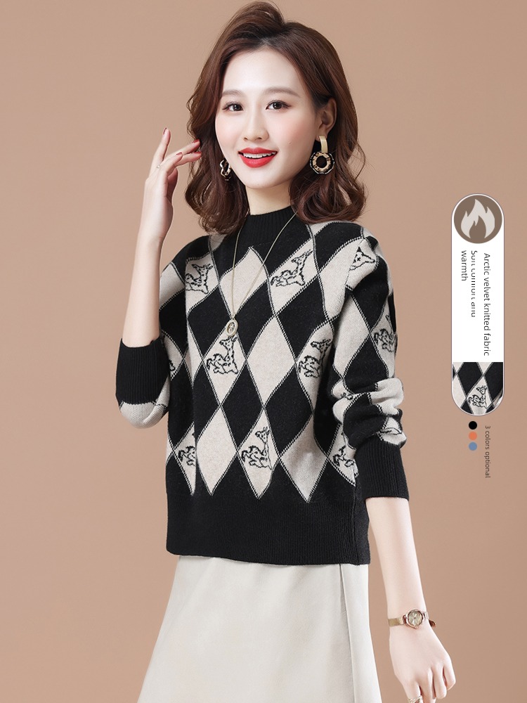 knitting Half high collar Chessboard sweater Foreign style Undershirt