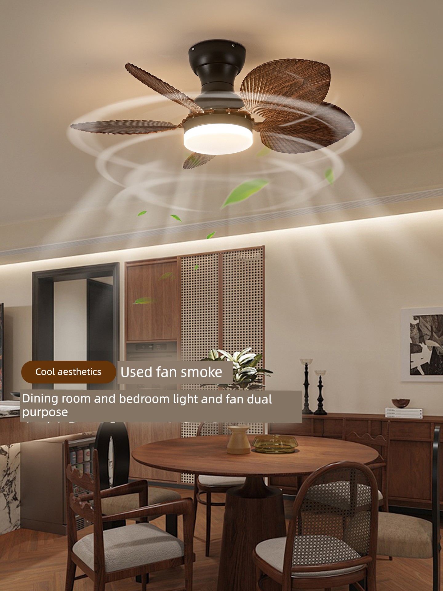 Full Spectrum Vintage Fan Light for Bedroom and Study, American Retro Ceiling Fan, Silent Nanyang Style Dining Room Fan Light R335