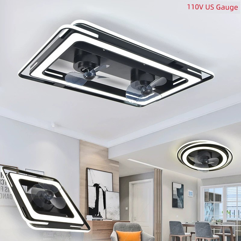 110v跨境新款創意吸頂風扇燈臥室客廳隱形簡約現代家用吸頂風扇燈