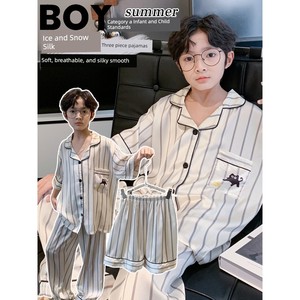 全棉纯棉冰丝睡衣男孩夏季短袖三件套中大童空调服2026新款家居服