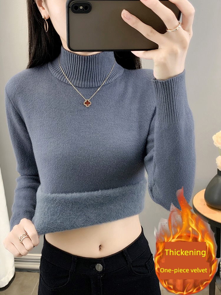 one Velvet Half high collar Autumn and winter Inner lap Self-cultivation sweater