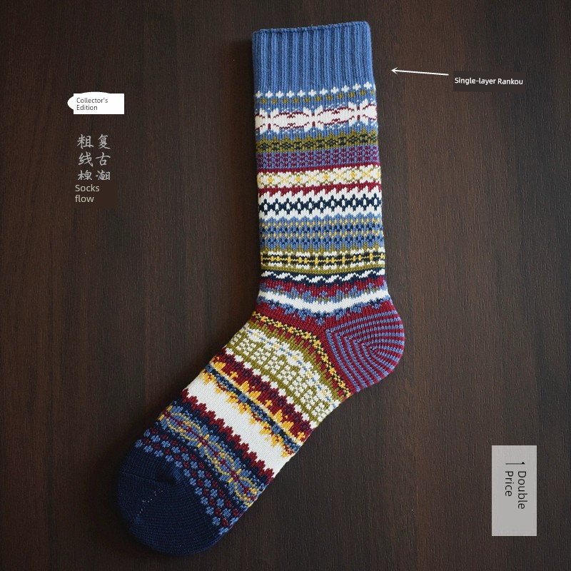  潮襪咔嘰工裝粗線男士圖騰長襪子