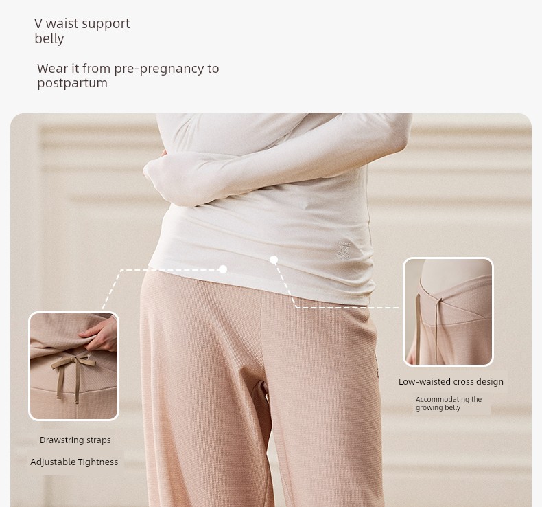 Manxi Autumn and Winter Camellia Waffle Nursing Clothes Yoga Sports Wearable Postpartum Outfit Maternity Homewear Set — 26