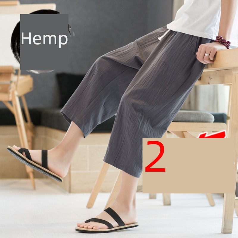 summer Thin money man leisure time Cotton and hemp Cropped Trousers