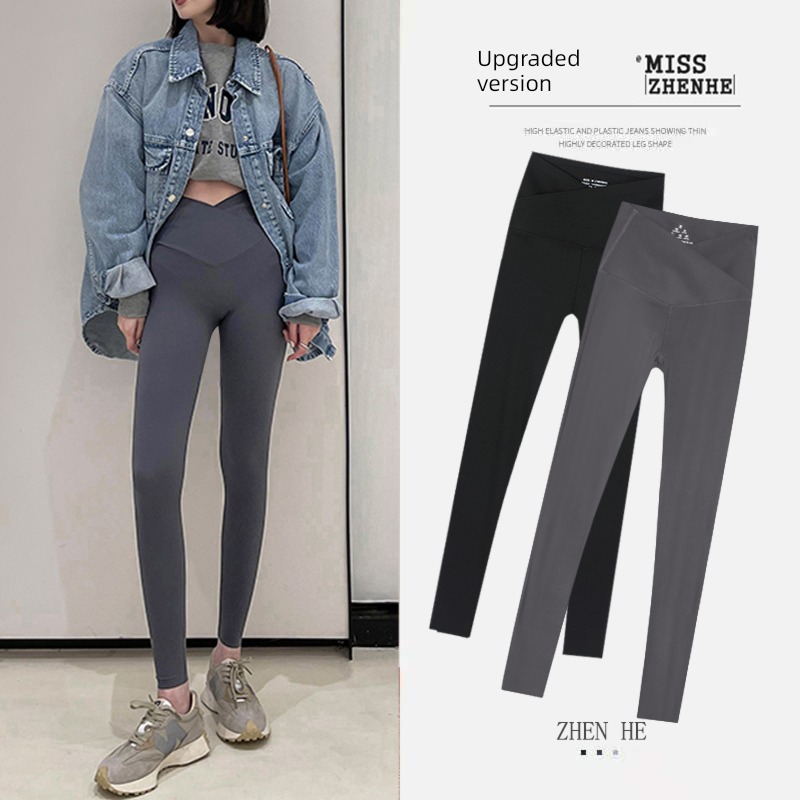 Spring, autumn and winter Crossed waist Buttock lifting goddess Plush shark pants