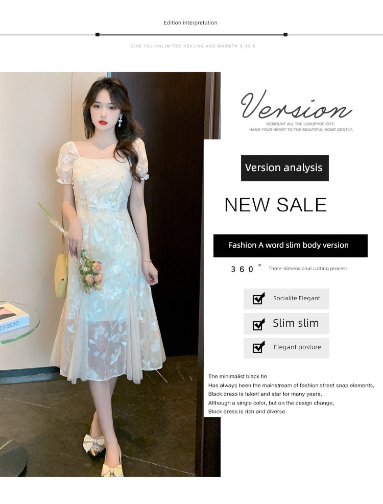 Light luxury grace temperament Nail bead fish tail Dress Short sleeve