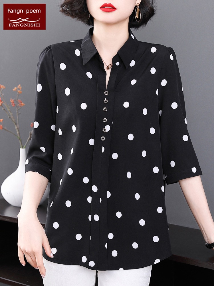 Women's wear The new middle age mom three quarter sleeve Chiffon shirt